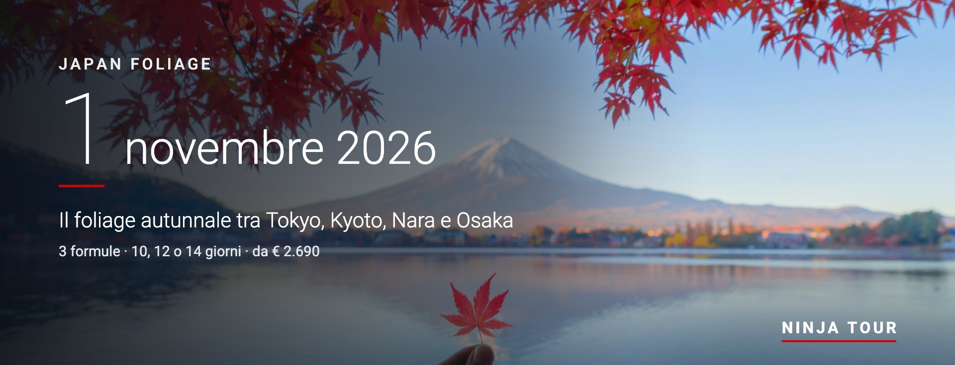Japan Foliage &ndash; partenza 1 novembre 2026, aceri rossi tra Tokyo, Kyoto, Nara e Osaka